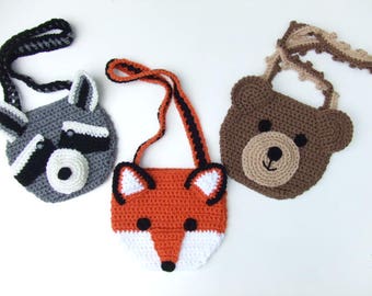 CROCHET PATTERN - CV148 Animal Crochet Purses - Raccoon - Bear - Fox - PDF Digital Download