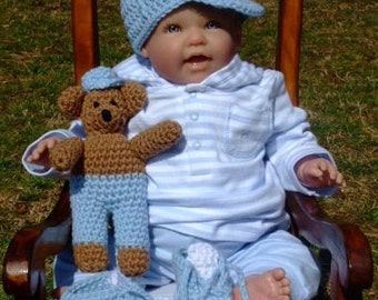 CROCHET PATTERN - CV056 Little Slugger Baseball Set - Hat - Bear - Sneakers - Baby Boy - Amigurami - PDF Download