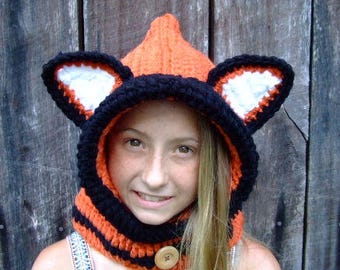 CROCHET PATTERN - CV140 Fox Hooded Cowl - Toddlers - Childrens - Adults - PDF Download