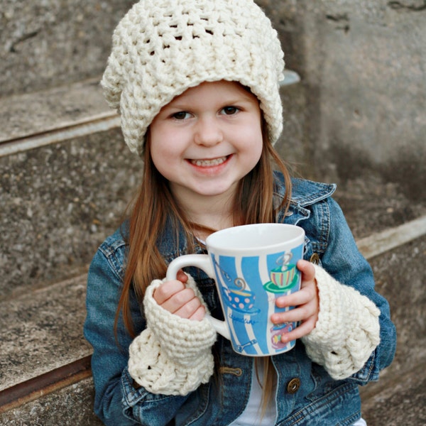 CROCHET PATTERN - CV135 Chelsea Hat and Fingerless Gloves - Toddler - Children - Adults - PDF  Download