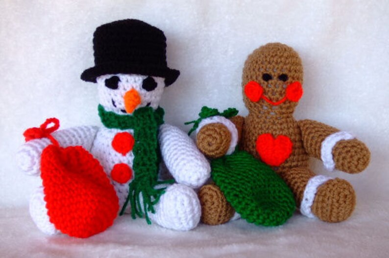 CROCHET PATTERN CV084 Christmas Toys Set One Santa Mrs Santa Gingerbread Man Snowman Amigurami PDF Download image 4