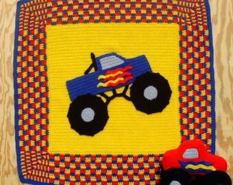 CROCHET PATTERN - CV062 Monster Truck Afghan and Toy -  PDF Download