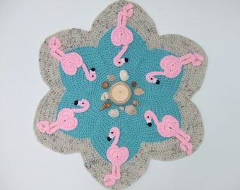 CROCHET PATTERN - CV158 Pink Flamingo Table Topper - Paradise Cove Pink Flamingo Table Topper - PDF