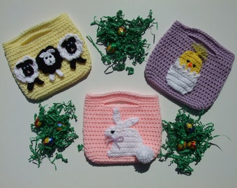 CROCHET PATTERN - CV162 Easter Purses - Easter Bunny Purse - Baby Chick Purse - Sheep Purse - PDF Download