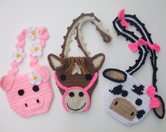 CROCHET PATTERN - CV159 Barnyard Purses - Cow Purse - Horse Purse - Pig Purse - PDF crochet pattern