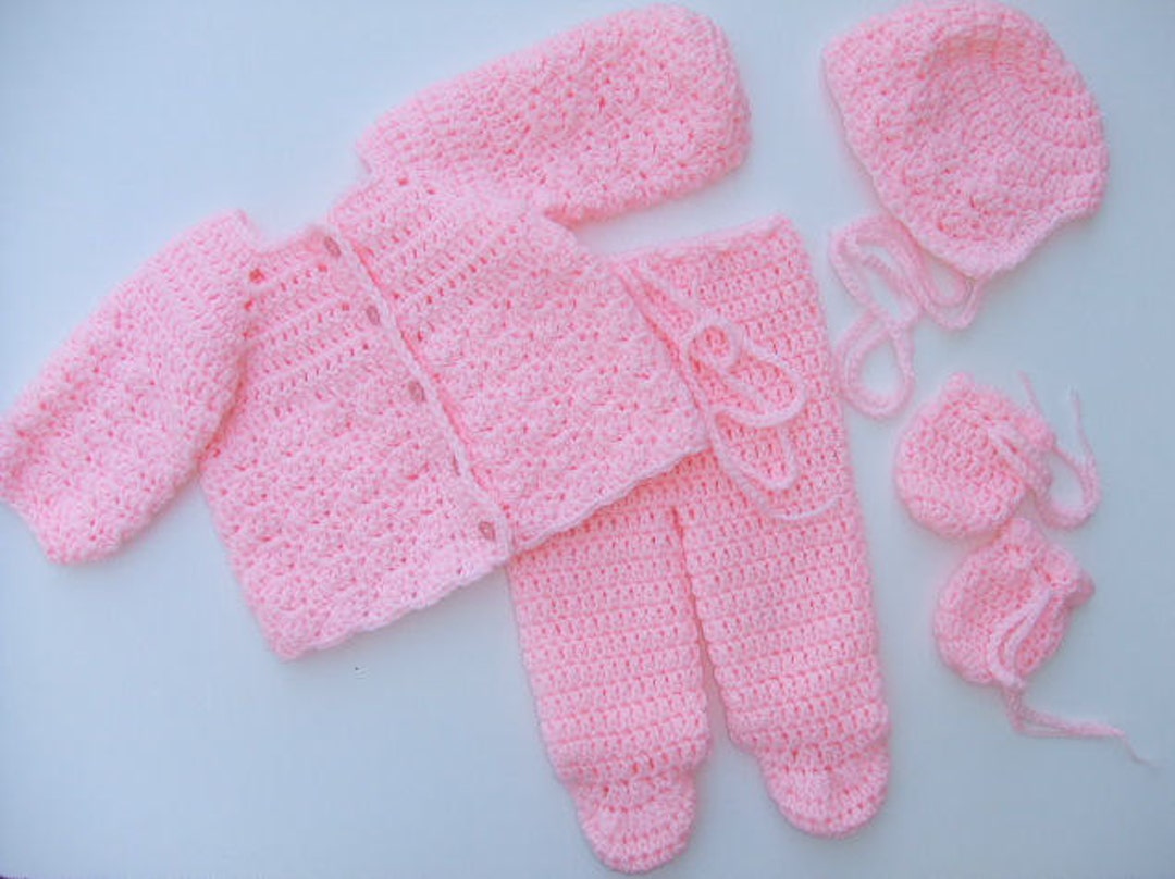 CROCHET PATTERN CV142 Baby Girl Sweater Pants Bonnet Set - Etsy