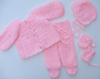 CROCHET PATTERN - CV142 Baby Girl Sweater, Pants, Bonnet Set - PDF Instant Download