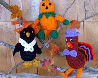 CROCHET PATTERN - CV075 Fall Visitors - Pumpkin - Crow - Turkey - Amigurami - PDF Download