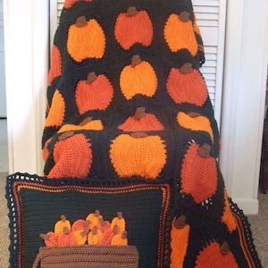CROCHET PATTERN - CV025 Pumpkins Galore Afghan and Pillow - PDF Download