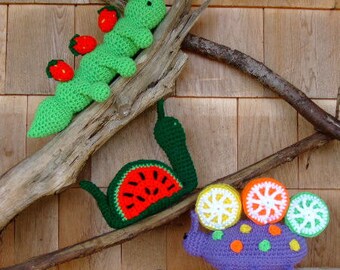 CROCHET PATTERN - CV077 Fruit Bowl Thieves - Inchworm - Snail - Beetle - Amigurami - PDF Download