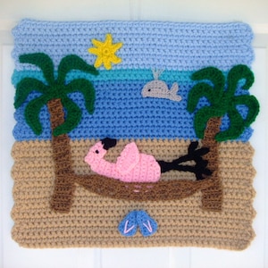 CROCHET PATTERN - CV074 Island Time Pink Flamingo Door Hanging - PDF Download