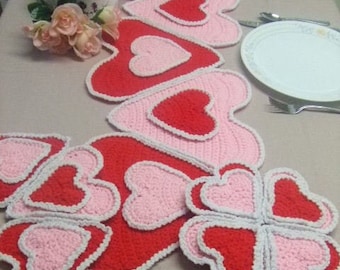 CROCHET PATTERN - CV047 Valentine's Day Heart Kitchen Table Runner - PDF Download