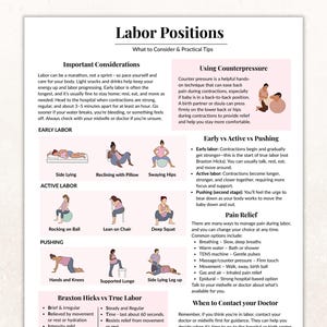 Labor Positions Handout, Birth Positions Handout, Pregnancy Education Cheat sheet, Pain Management, Doula, RN, OBGYN | Instant Download PDF