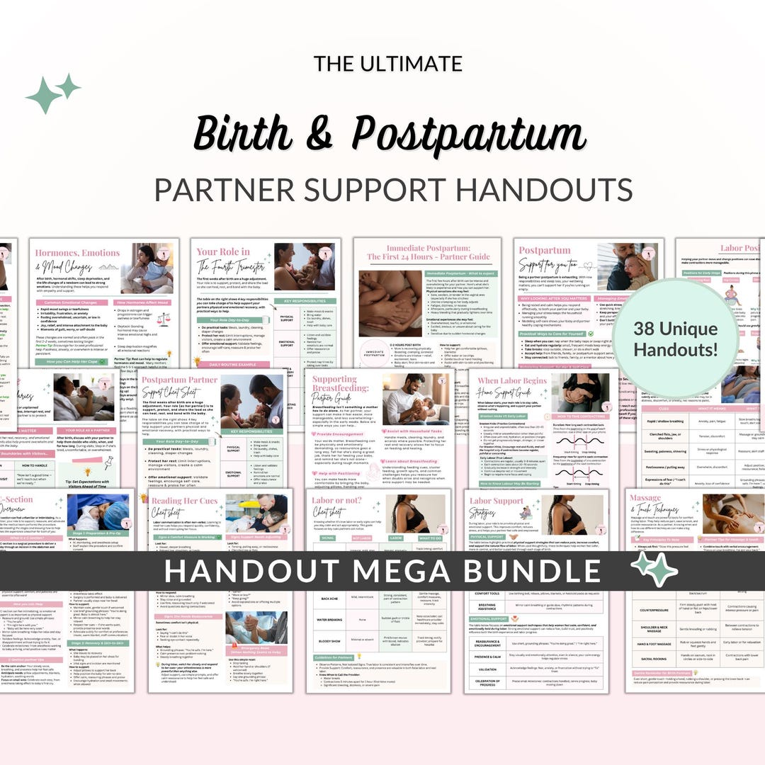 Birth & Postpartum Partner Support Handouts, Doula Templates for ...