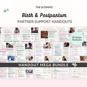 Folletos de apoyo para parejas durante el parto y el posparto, plantillas de doulas para clases prenatales, educación prenatal (Canva + archivos PDF imprimibles)