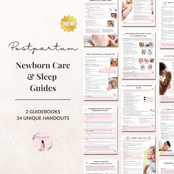 Newborn Care & Sleep Guides - Handouts For Doulas, Educators and Sleep Consultants, 54 Unique Templates, Editable Canva Pages + PDF Files