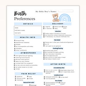 Sjabloonbundel geboorteplan voor babyjongen, cadeau aanstaande moeder, afdrukbaar kraamcadeau, canvas bewerkbaar geboorteplan + ziekenhuistas checklist pdf