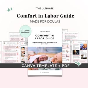 出産時の快適さガイド、出産時の快適さ対策マニュアル、編集可能なドゥーラ向け配布資料、出産前クラス教材、出産前教育コース