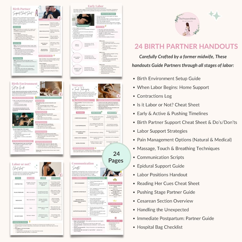 Post Birth Pdf Birth & Postpartum Partner Support Handouts, Doula Templates for ...