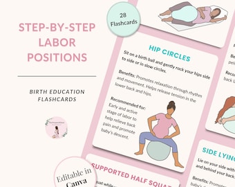 Arbeitspositionen Flashcards - Bearbeitbare Canva Vorlagen & druckbare Karten - für Geburtserzieher, Doulas, vorgeburtliche Klassen, vorgeburtliche Ausbildung