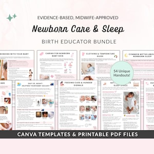 Guias de Cuidados e Sono para Recém-Nascidos - Materiais de Apoio para Doulas, Educadoras e Consultoras de Sono, 54 Modelos Exclusivos, Páginas Editáveis no Canva + Arquivos PDF