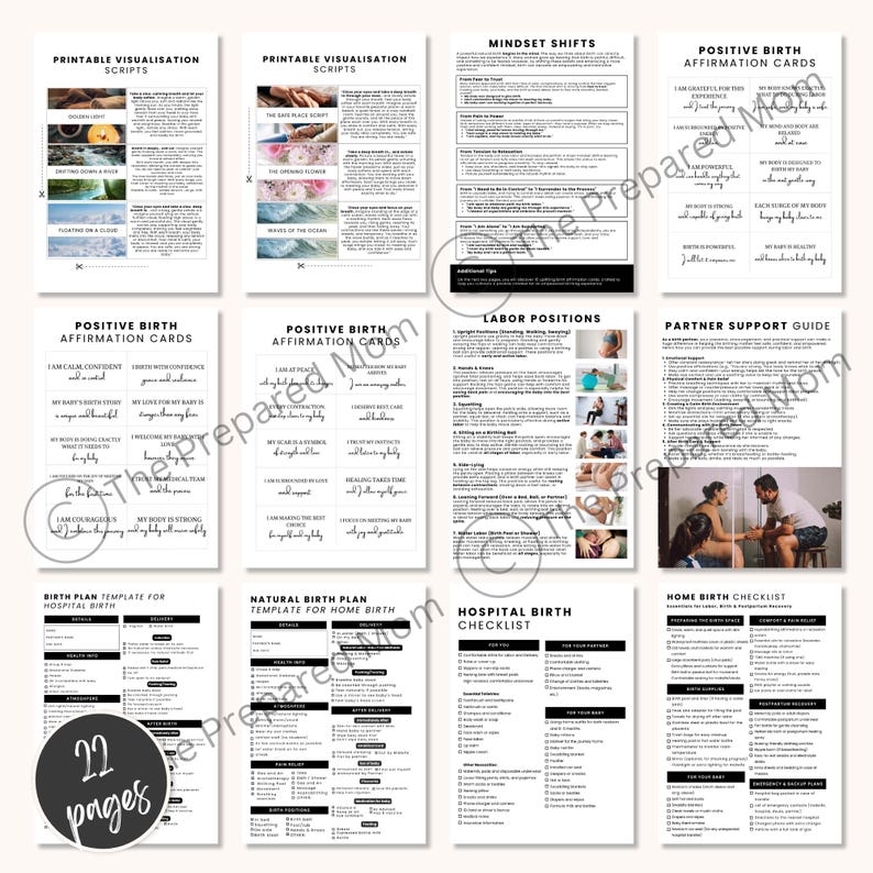 Laboe Workbook Natural Birth Preparation Guide & Workbook, Doula Handouts for Prenatal ...