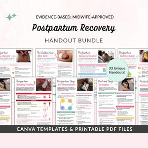 Paquete de materiales para la recuperación posparto / Materiales sobre recuperación y salud mental / Herramientas de educación prenatal (plantillas de Canva + archivos PDF imprimibles)
