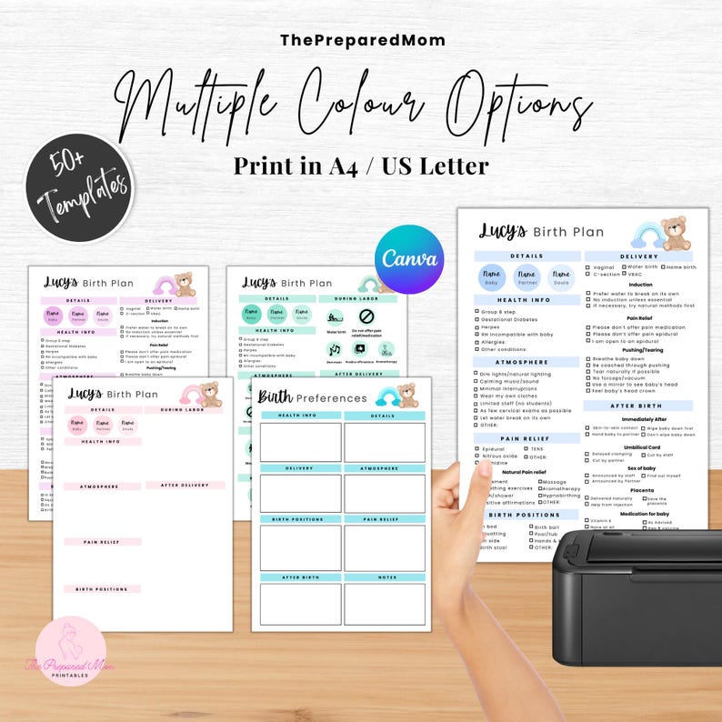 Canva Birth Plan Template Bundle, Editable Birth Plans Checkbox, Blank