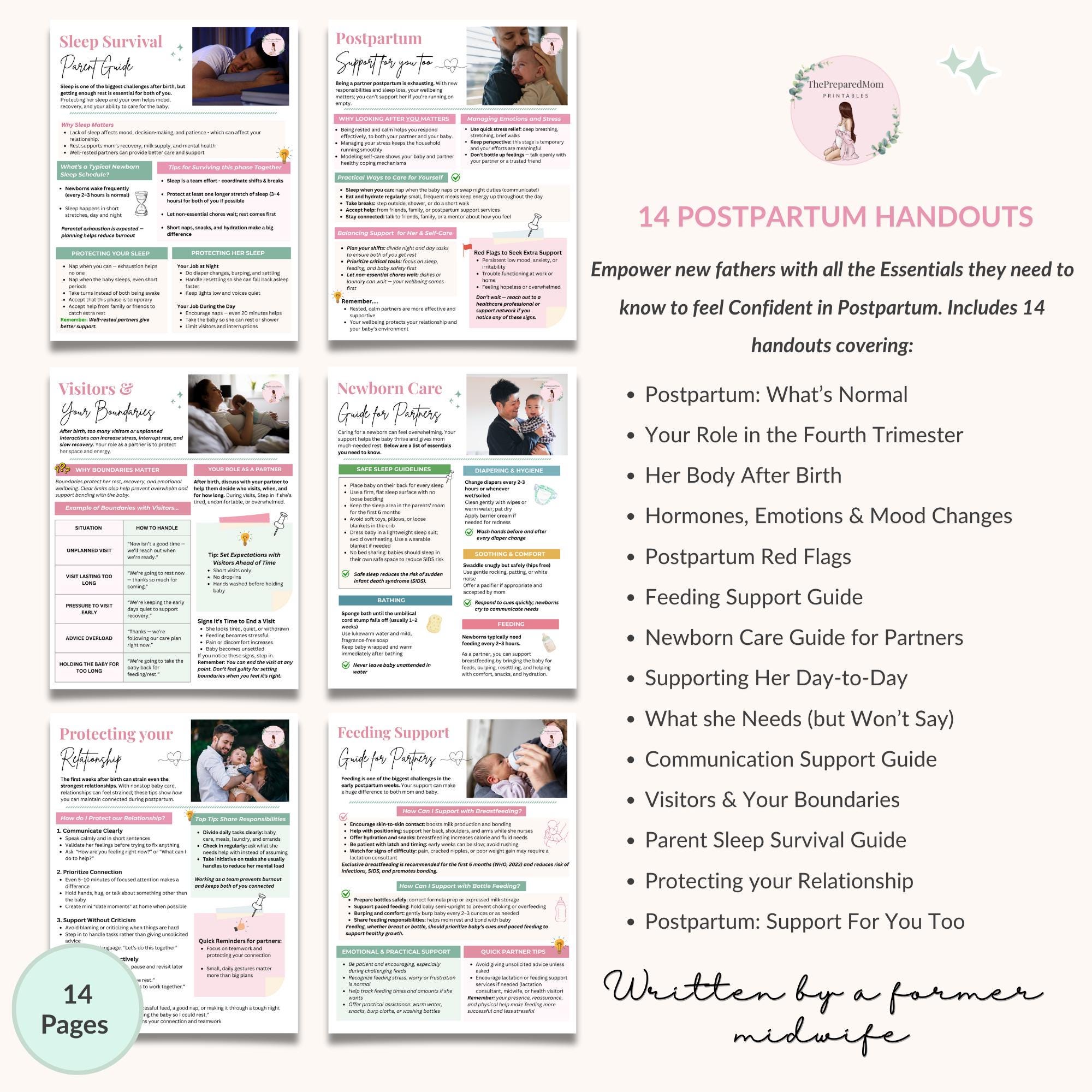 Birth & Postpartum Partner Support Handouts, Doula Templates for ...