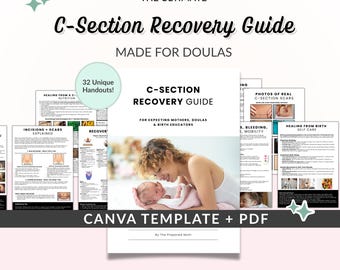 C Section Recovery Guide, Postpartum Doula Handouts + Prenatal Class Tool, Birth Education Resource, Printable PDF + Editable Canva Template