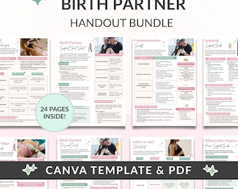 Birth Partner Handouts Bundle - Editable Canva Templates for Doulas, Prenatal Classes + Birth Education  - Printable PDF Included