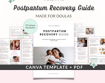 Gids voor postpartumherstel, op bewijs gebaseerde doula-hand-outs, prenataal lesmateriaal, bronnen voor prenatale les (canva-sjabloon + pdf)