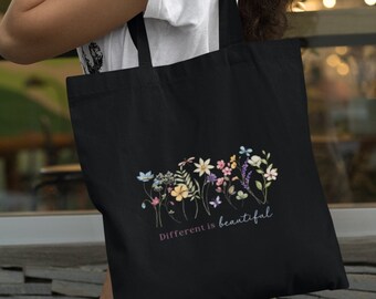 Shirtracer Baumwolltasche „Pflanzen & Blumen“ – Schwarze Umhängetasche 42x38 Cm