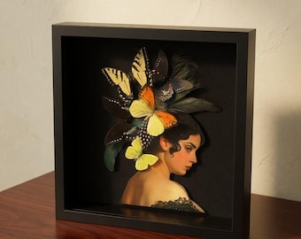 Butterfly Goddess Shadow Box Art | 3D Butterfly Wall Sculpture | Natural History Decor | Gothic Victorian Wall Art | Curiosity Cabinet