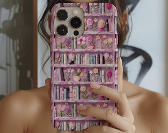 Book Bookshelf Pink Floral Aesthetic Case, Book Lover Phone Cover, Gift Book Lover, Academia Books Floral Bookish Book Nerd, Tough Cases