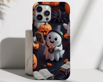 Halloween Ghost Phone Case, Teacher Halloween, 3D Clay, iPhone 15 14 13 12 11 Pro Max Plus Pixel 8 Samsung Galaxy S24 S23 S22 S20 Ultra