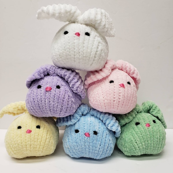Knit Bunny Snuggler Petite Handmade Knit Bunny Velvety Soft Yarn Assorted colors Made in USA