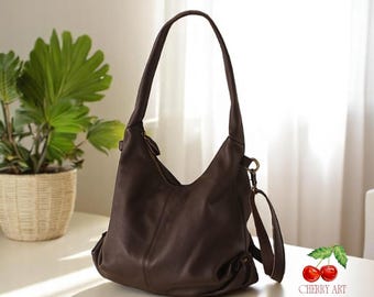 Soft Real Leather Women Tote Bag, Women Shoulder Bag Work Bag, Messenger Bag Slouchy Bag Hobo, Crossbody Travel Bag, Birthday Gift for Her