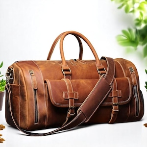 Herren Leder Reisetasche, Vollnarbenleder Seesack, Weekender Handgepäck für Ihn, stilvolles klassisches Geschenk, Sporttasche