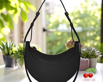Halbmond Ledertasche: Elegante Schulter Geldbörse mit Top Griff