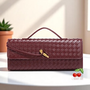 Pochette en cuir tressé rouge pour femme - Sac à main de soirée en cuir véritable avec bandoulière, pochette de mariage élégante avec fermeture à noeud, cadeau d'été pour elle