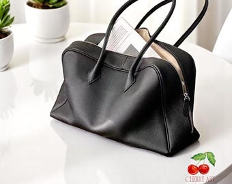 Soft Leather Top Handle Bag: Minimalist Work Tote, Travel Handbag