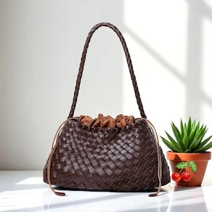 Handgefertigte gewebte Leder Tragetasche - Große HOBO Schultertasche für Frauen, Boho Style Geldbörse, Sommer Strand Handtasche, Reisegeschenk für Sie