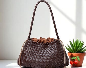 Handmade Woven Leather HOBO Bag: Large Boho Shoulder Tote