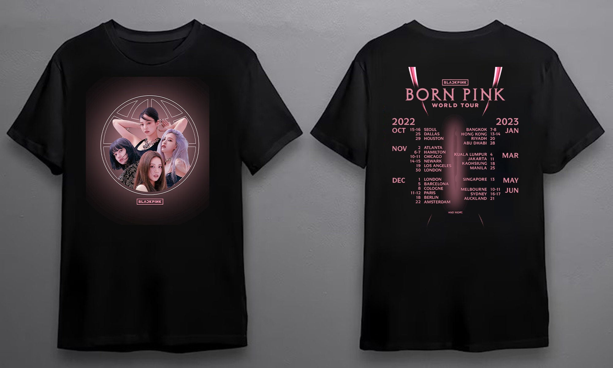 Discover Camiseta de Doble Cara Black Pink Born Pink World Tour 2022 2023 Álbum Pink Venom para Hombre Mujer