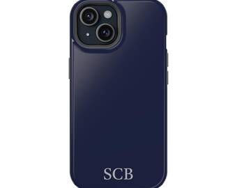 Personalized Navy Monogram Phone Case: MagSafe Compatible, Impact Resistant