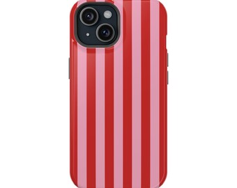 Red and Pink Striped MagSafe Tough Phone Case