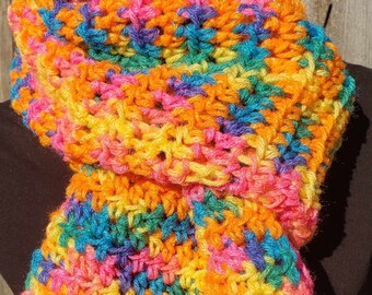 Hot Colors Crochet Knit Scarf So Bright and Sunny