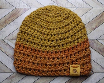 Preemie to newborn Two toned handmade knit beanie hat corn harvest and pumpkin skin