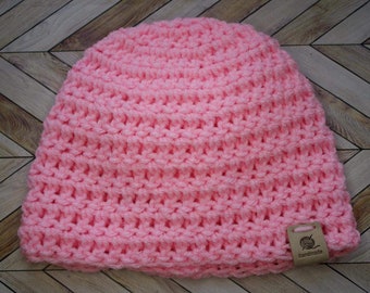 Pink Newborn Baby Handmade Knit Beanie Hat